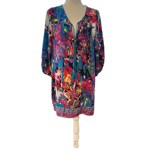 Feathers by Tolani Anthologie Boho Vibrant Art to Wear Tunic/ Dress Size Large - Picture 6 of 6